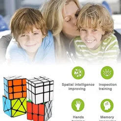 4-Pack QiYi Cube Set - Included 3x3 Fluctuation Angle Puzzle Cube - 2x3 Wheel Puzzle Cube - 3x3 Mirror Puzzle Cube 6 Color - 3x3 Square King Puzzle Cube
