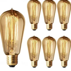 6-Pack 40W Edison Light Bulbs ST58 Filament Vintage Bulb Antique Style Incandescent Light Bulbs - AC220/110V E26/E27 Base -Clear Glass- Tear Drop Top Lamp for Chandeliers Wall Sconces Pendant Lighting