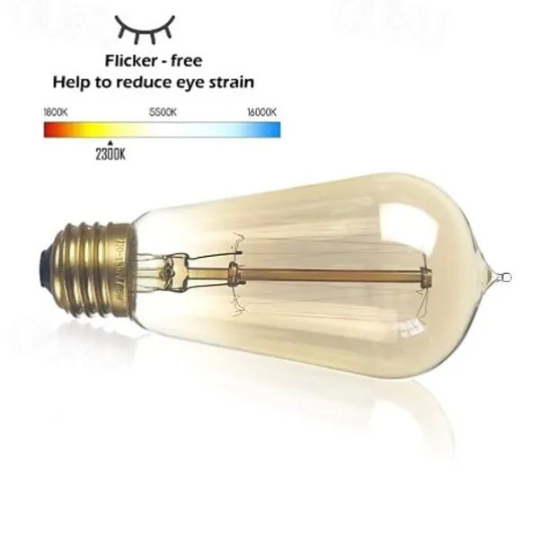 6-Pack 40W Edison Light Bulbs ST58 Filament Vintage Bulb Antique Style Incandescent Light Bulbs - AC220/110V E26/E27 Base -Clear Glass- Tear Drop Top Lamp for Chandeliers Wall Sconces Pendant Lighting