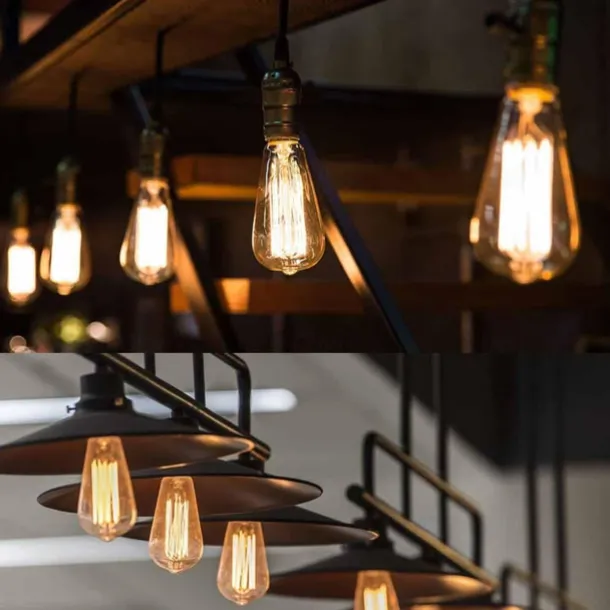6-Pack 40W Edison Light Bulbs ST58 Filament Vintage Bulb Antique Style Incandescent Light Bulbs - AC220/110V E26/E27 Base -Clear Glass- Tear Drop Top Lamp for Chandeliers Wall Sconces Pendant Lighting
