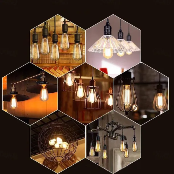 6-Pack 40W Edison Light Bulbs ST58 Filament Vintage Bulb Antique Style Incandescent Light Bulbs - AC220/110V E26/E27 Base -Clear Glass- Tear Drop Top Lamp for Chandeliers Wall Sconces Pendant Lighting