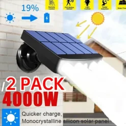 1/2PACK 4000W LED Rotatable Solar Wall Light Outdoor Waterproof Rotatable 270 Wide Angle PIR Human Body Motion Sensor with Bracket Suitable for Garden Path Lighting Street Light