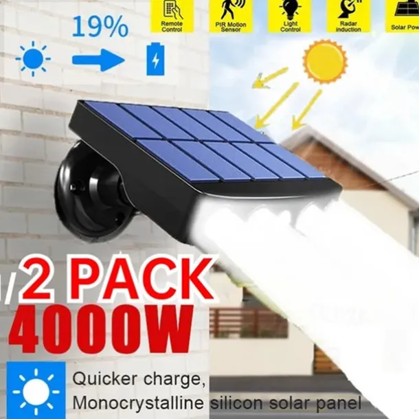 1/2PACK 4000W LED Rotatable Solar Wall Light Outdoor Waterproof Rotatable 270 Wide Angle PIR Human Body Motion Sensor with Bracket Suitable for Garden Path Lighting Street Light