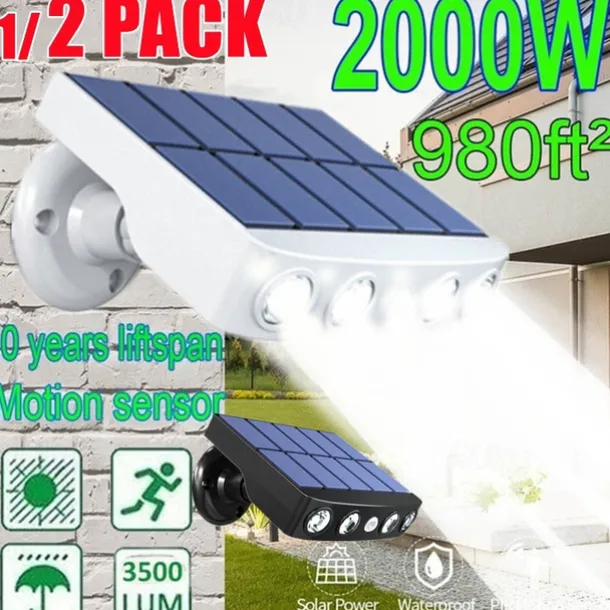 1/2PACK 4000W LED Rotatable Solar Wall Light Outdoor Waterproof Rotatable 270 Wide Angle PIR Human Body Motion Sensor with Bracket Suitable for Garden Path Lighting Street Light