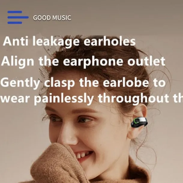 Painless Wear Ear-clip EarphonesTWS Bluetooth5.3 Single Ear Earphone with MicrophoneNoise Cancelling Touch Control Earphones