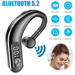 Painless Wear Earhook Bluetooth Earphone Handsfree Wireless Bluetooth Headset Stereo In-Ear Headphone with Mic for Business Driver Trucker Hand-free Calling