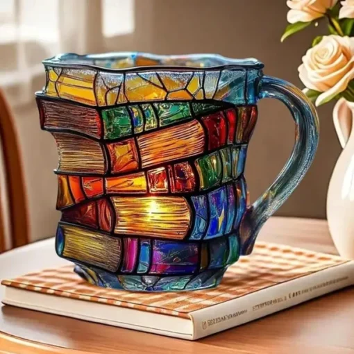 Painted Book Mug 300ml/10oz Guitar Coffee Cup Book Coffee Mug Unique Colorful Resin Books Stack Coffee Cup Collection Gift Ideal for Book Lover Gifts