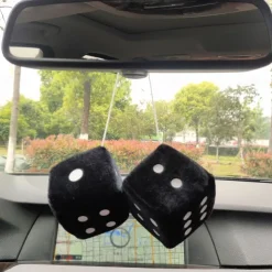 1Pair Car Pendant Interior Hanging Rearview Mirrors Short Plush Fuzzy Dice 2.75inc Plush Car Decorative Hanging Mirror Fuzzy Dice Lucky Hanging Accessories