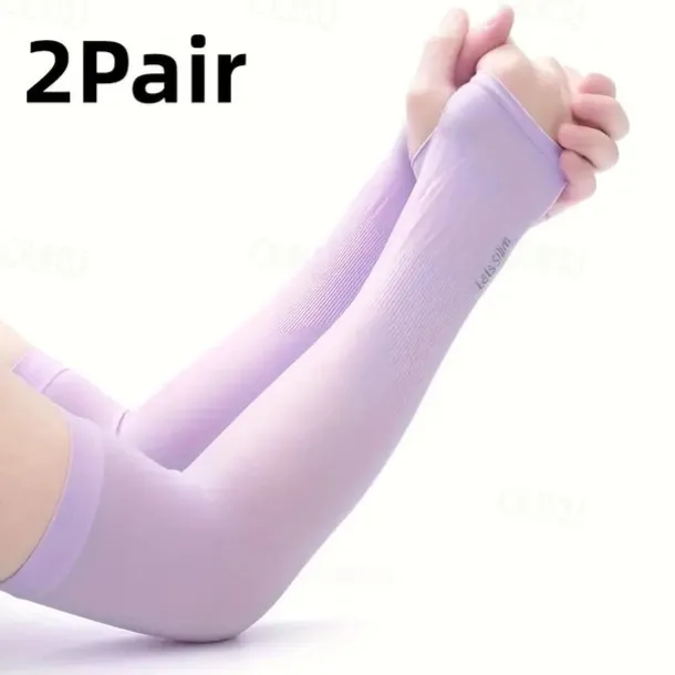 2pairs Long Solid Color Sun Sleeves, Thin High Elastic Cooling Arm Cover, Summer Sport Sleeves For Running Fishing Riding