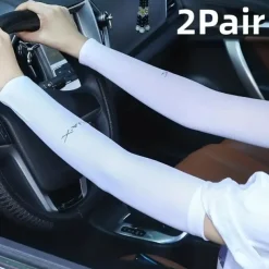 2pairs Long Solid Color Sun Sleeves, Thin High Elastic Cooling Arm Cover, Summer Sport Sleeves For Running Fishing Riding