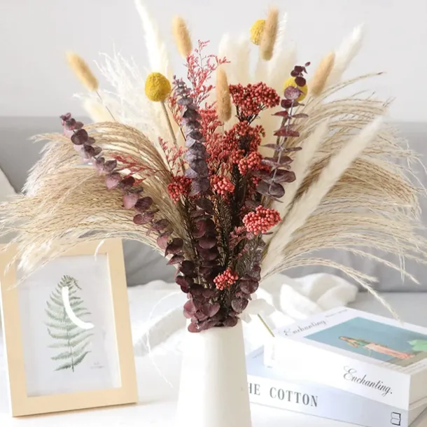 Pampas Grass Decor Set - Natural Dried Flowers for DIY Arrangements, Non-Toxic Home & Wedding Decor, Use without Power