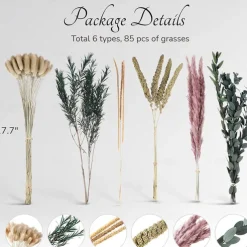 Pampas Grass Decor Set - Natural Dried Flowers for DIY Arrangements, Non-Toxic Home & Wedding Decor, Use without Power