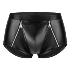 Pants Boxer Briefs Underwear Carnival Costume Men's Zipper Front Shiny Metallic Sexy Costume Spandex Costume for Performance Club Pole Dance Halloween Carnival Masquerade Adults'