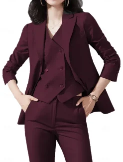 Pantsuit 3 Piece Casual Mother of the Bride Dress Elegant Vintage Simple Lapel Floor Length Stretch Fabric Long Sleeve with Buttons