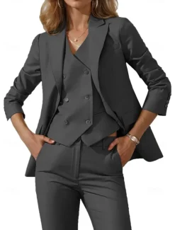 Pantsuit 3 Piece Casual Mother of the Bride Dress Elegant Vintage Simple Lapel Floor Length Stretch Fabric Long Sleeve with Buttons