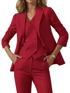 Pantsuit 3 Piece Casual Mother of the Bride Dress Elegant Vintage Simple Lapel Floor Length Stretch Fabric Long Sleeve with Buttons