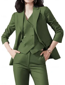 Pantsuit 3 Piece Casual Mother of the Bride Dress Elegant Vintage Simple Lapel Floor Length Stretch Fabric Long Sleeve with Buttons