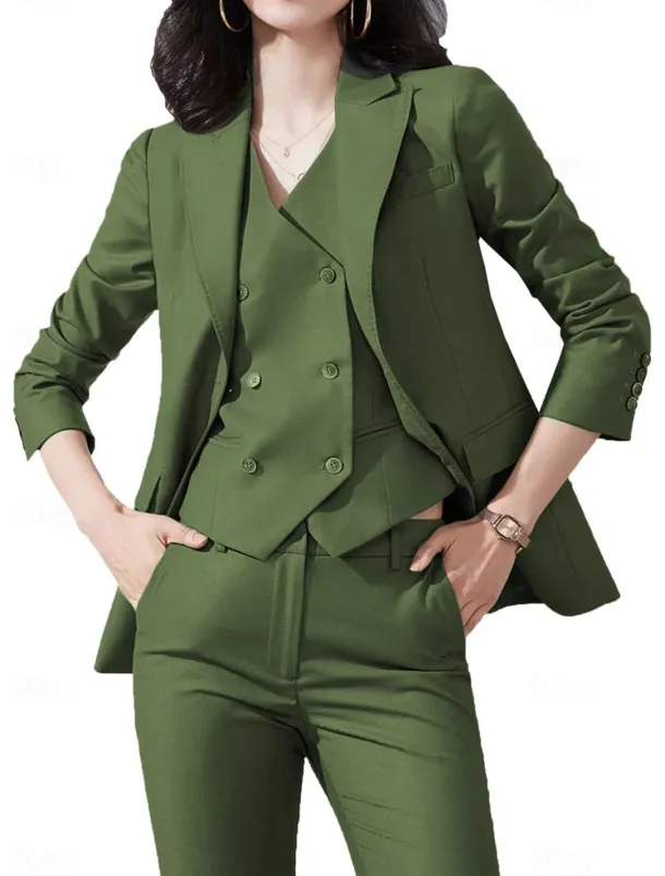 Pantsuit 3 Piece Casual Mother of the Bride Dress Elegant Vintage Simple Lapel Floor Length Stretch Fabric Long Sleeve with Buttons