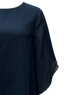 Pantsuit 2 Piece Mother of the Bride Dress Classic Crew Neck Elegant Asymmetrical Chiffon Short Sleeve with Solid Color