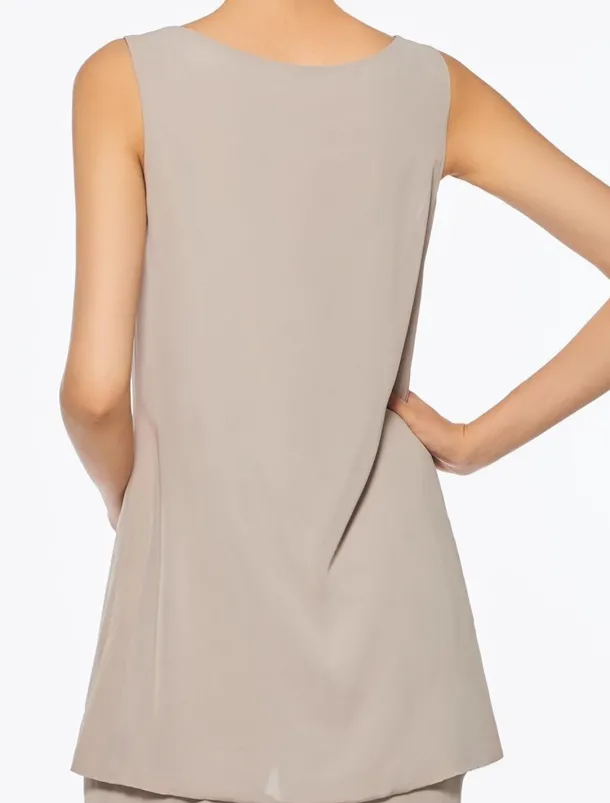 Pantsuit 3 Piece Mother of the Bride Elegant Plus Size Floor Length Chiffon Sleeveless Wrap Included with Solid Color to impress free custom size