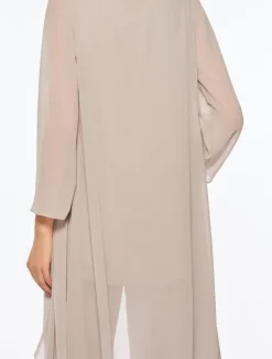 Pantsuit 3 Piece Mother of the Bride Elegant Plus Size Floor Length Chiffon Sleeveless Wrap Included with Solid Color to impress free custom size