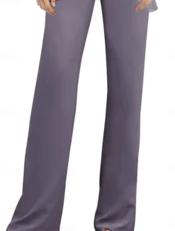 Pantsuit Mother of the Bride Dress Wedding Guest Elegant Simple Scoop Neck Floor Length Polyester Long Sleeve with Appliques Solid Color