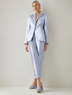 Pantsuit Mother of the Bride Elegant Vintage Simple Floral Print Blazer Notched Lapel Floor Length Satin Long Sleeve with Buttons