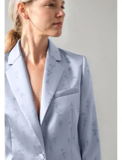 Pantsuit Mother of the Bride Elegant Vintage Simple Floral Print Blazer Notched Lapel Floor Length Satin Long Sleeve with Buttons