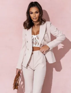 Pantsuit Mother of the Bride Pantsuit Elegant Blazer Lapel Floor Length Long Sleeve with Metal Buttons Solid Color