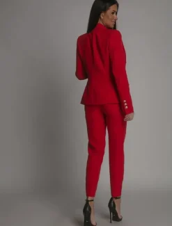 Pantsuit Mother of the Bride Pantsuit Elegant Blazer Lapel Floor Length Long Sleeve with Metal Buttons Solid Color