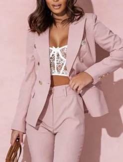 Pantsuit Mother of the Bride Pantsuit Elegant Blazer Lapel Floor Length Long Sleeve with Metal Buttons Solid Color