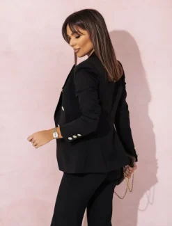 Pantsuit Mother of the Bride Pantsuit Elegant Blazer Lapel Floor Length Long Sleeve with Metal Buttons Solid Color