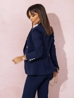 Pantsuit Mother of the Bride Pantsuit Elegant Blazer Lapel Floor Length Long Sleeve with Metal Buttons Solid Color