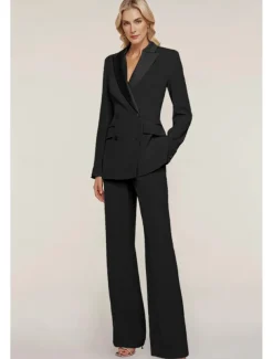 Pantsuit Mother of the Bride Tuxedo Wedding Guest Elegant Ankle Length Long Sleeve with Buttons Solid Color free custom size