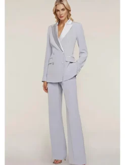 Pantsuit Mother of the Bride Tuxedo Wedding Guest Elegant Ankle Length Long Sleeve with Buttons Solid Color free custom size