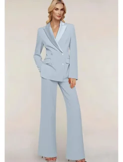 Pantsuit Mother of the Bride Tuxedo Wedding Guest Elegant Ankle Length Long Sleeve with Buttons Solid Color free custom size