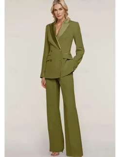 Pantsuit Mother of the Bride Tuxedo Wedding Guest Elegant Ankle Length Long Sleeve with Buttons Solid Color free custom size