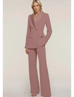 Pantsuit Mother of the Bride Tuxedo Wedding Guest Elegant Ankle Length Long Sleeve with Buttons Solid Color free custom size