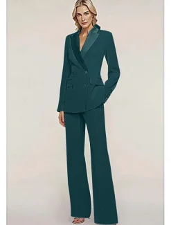 Pantsuit Mother of the Bride Tuxedo Wedding Guest Elegant Ankle Length Long Sleeve with Buttons Solid Color free custom size