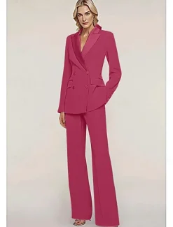 Pantsuit Mother of the Bride Tuxedo Wedding Guest Elegant Ankle Length Long Sleeve with Buttons Solid Color free custom size