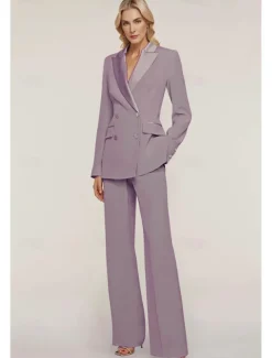 Pantsuit Mother of the Bride Tuxedo Wedding Guest Elegant Ankle Length Long Sleeve with Buttons Solid Color free custom size