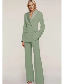 Pantsuit Mother of the Bride Tuxedo Wedding Guest Elegant Ankle Length Long Sleeve with Buttons Solid Color free custom size