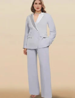 Pantsuit Mother of the Bride Tuxedo Wedding Guest Elegant Ankle Length Long Sleeve with Buttons Solid Color free custom size