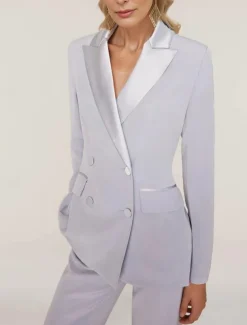 Pantsuit Mother of the Bride Tuxedo Wedding Guest Elegant Ankle Length Long Sleeve with Buttons Solid Color free custom size