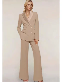 Pantsuit Mother of the Bride Tuxedo Wedding Guest Elegant Ankle Length Long Sleeve with Buttons Solid Color free custom size