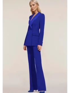 Pantsuit Mother of the Bride Tuxedo Wedding Guest Elegant Ankle Length Long Sleeve with Buttons Solid Color free custom size