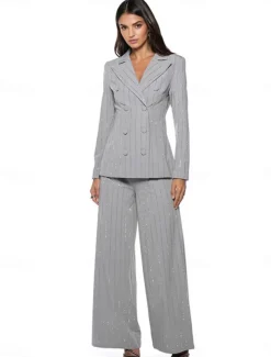 Pantsuit Mother of the Bride Dress Elegant Shirt Collar Ankle Length Polyester Long Sleeve with Buttons