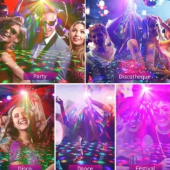 Party Light Indoor Disco Ball Light – Sound Activated DJ LED Stage Lights with Pattern Projection & Remote Control, Perfect Gift for Parties and Events