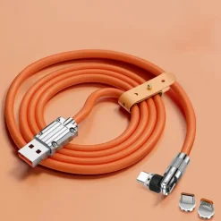 Passenger Cable Rotating Magnetic Cable 540 Degrees Fast Charging Silicone TYPEC Triple Hand Travel Magnetic Cable Charging Cable