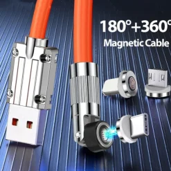 Passenger Cable Rotating Magnetic Cable 540 Degrees Fast Charging Silicone TYPEC Triple Hand Travel Magnetic Cable Charging Cable
